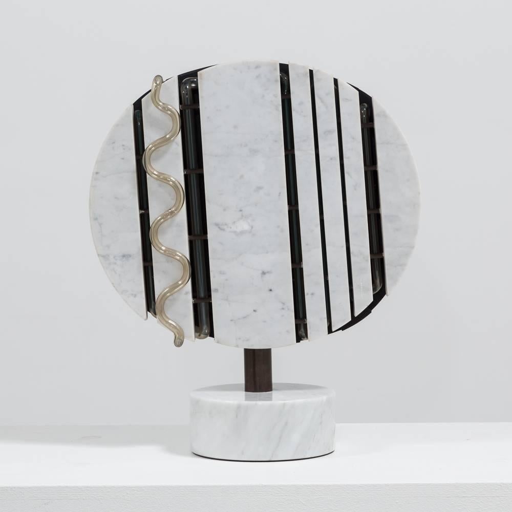 A marble and neon sculpture by Sylvia Jaffe, 1970s
Width and depth measurements for the base
Width at widest point 49cm

Prices include 10% VAT which is removed for items shipped outside the EU.