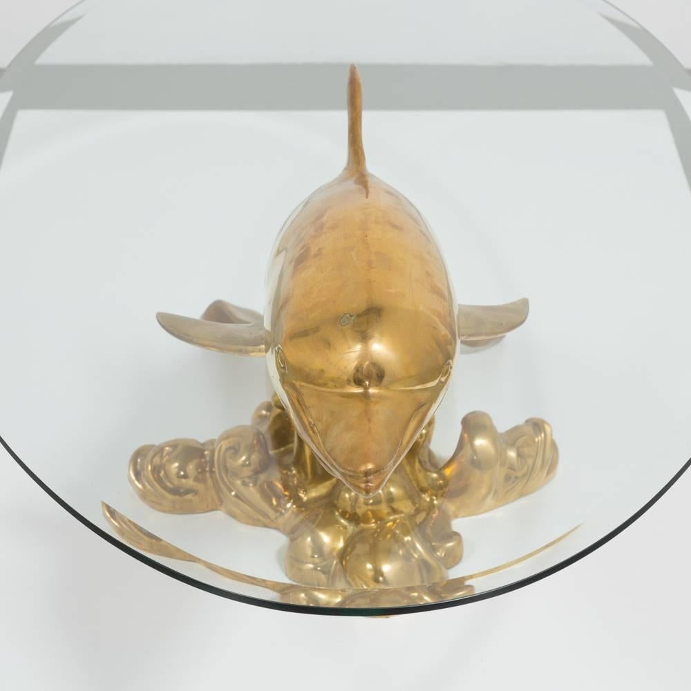 Polished Brass and Glass Dolphin Coffee Table, 1960s For Sale 1