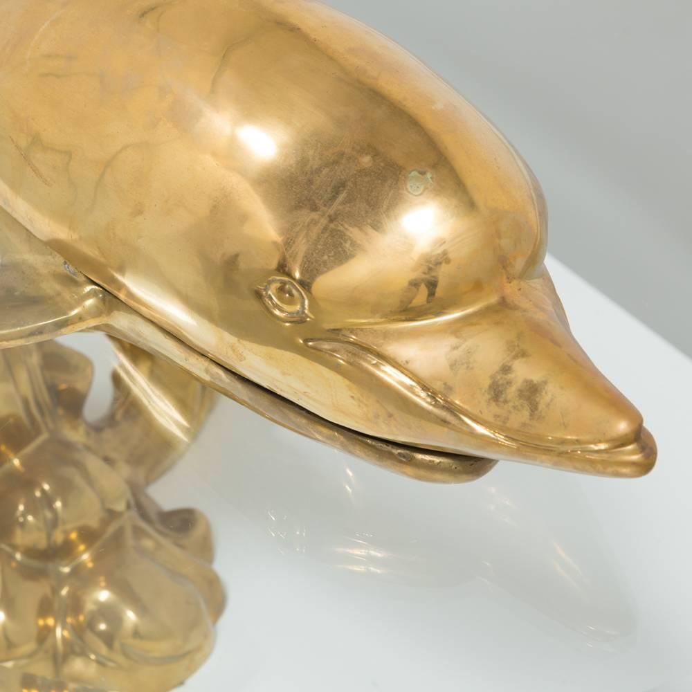 Polished Brass and Glass Dolphin Coffee Table, 1960s For Sale 3