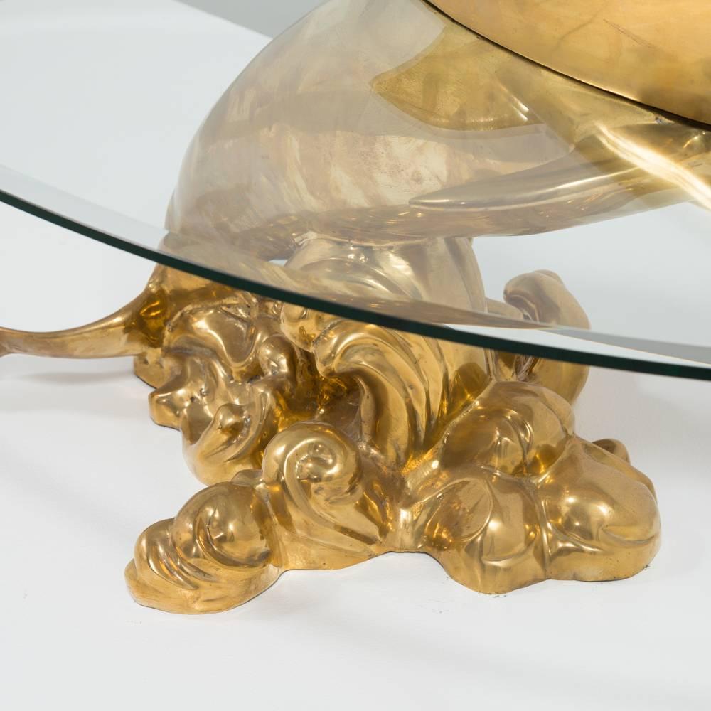 Polished Brass and Glass Dolphin Coffee Table, 1960s For Sale 4