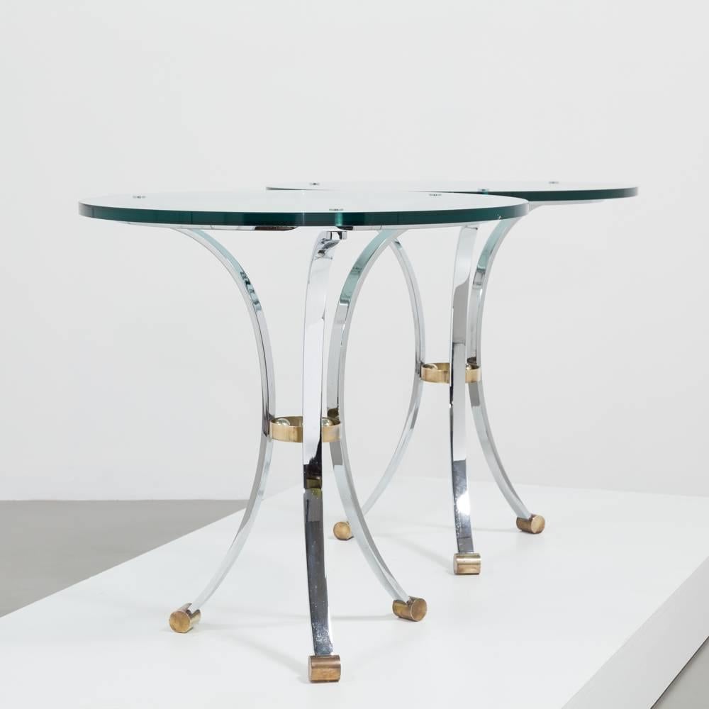 Pair of Maison Jansen Steel and Brass Side Tables, 1970s In Good Condition In London, GB