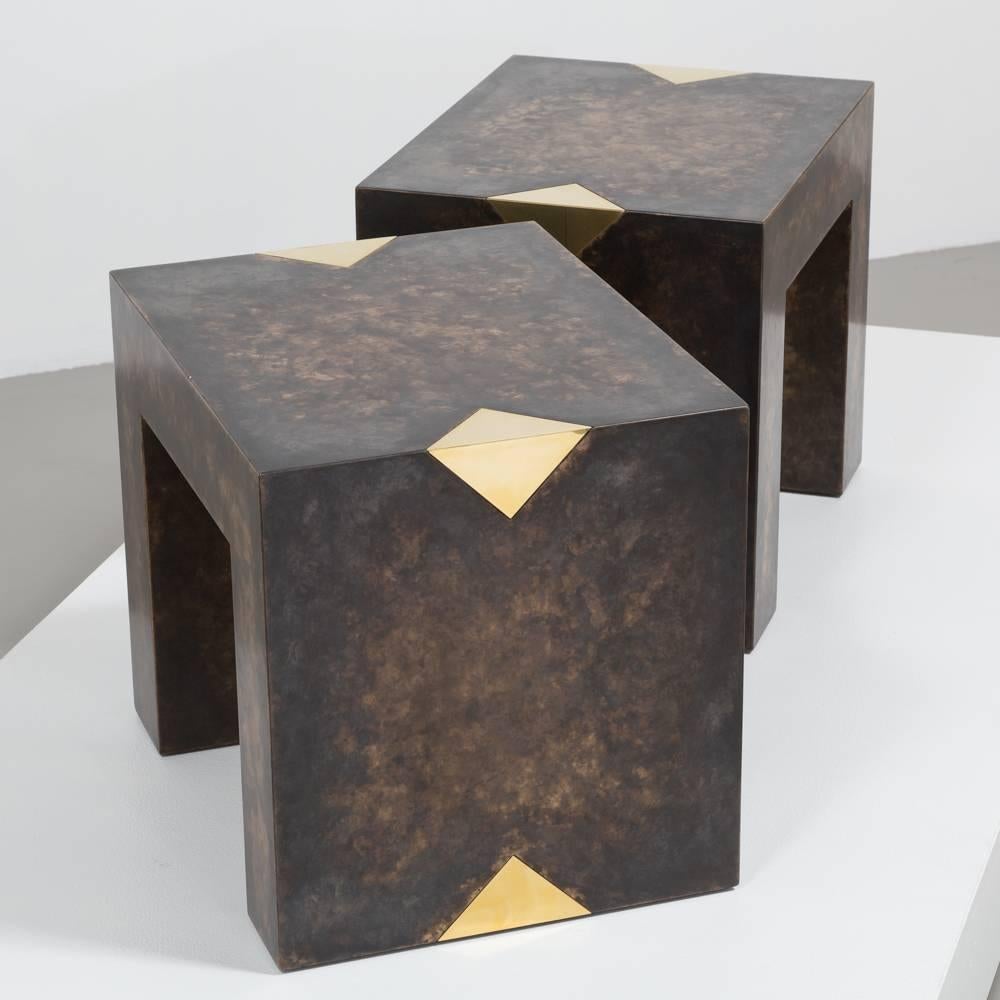 Powder-Coated Rectangular Bronze Collection Brass Side Tables by Talisman Bespoke For Sale