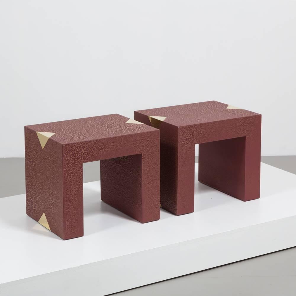 English Rectangular Crackle Side Tables by Talisman Bespoke Burgundy and Gold For Sale