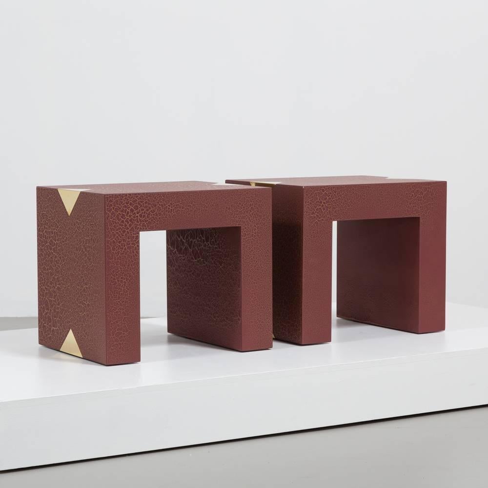 Rectangular Crackle Side Tables by Talisman Bespoke Burgundy and Gold In Excellent Condition For Sale In London, GB