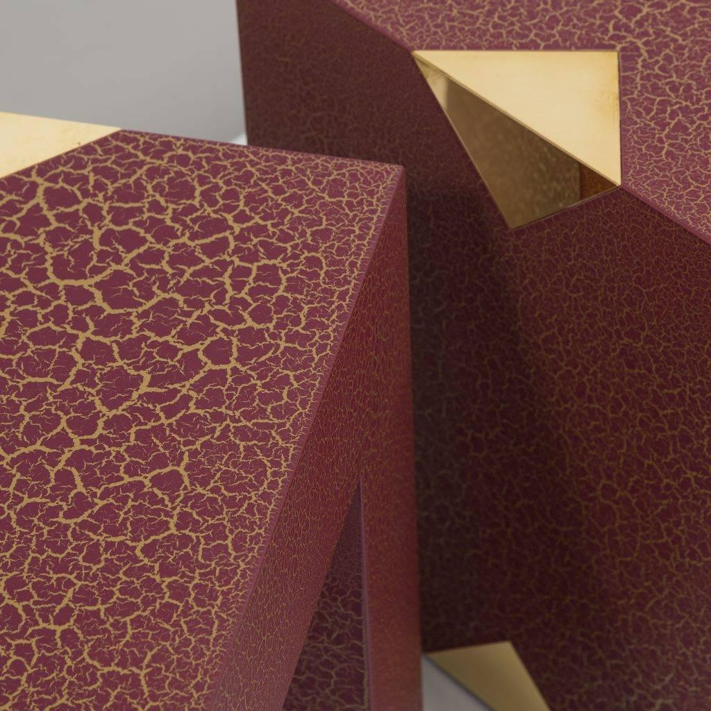 Rectangular Crackle Side Tables by Talisman Bespoke Burgundy and Gold For Sale 1