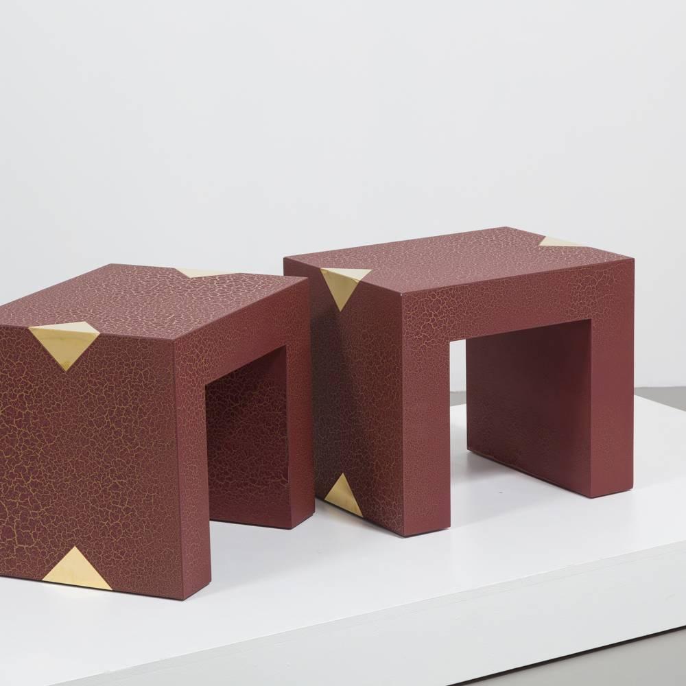Contemporary Rectangular Crackle Side Tables by Talisman Bespoke Burgundy and Gold For Sale