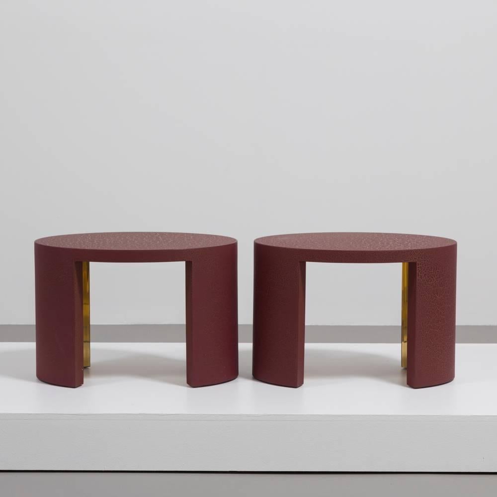 English Oval Crackle Side Tables by Talisman Bespoke 'Burgundy and Gold' For Sale