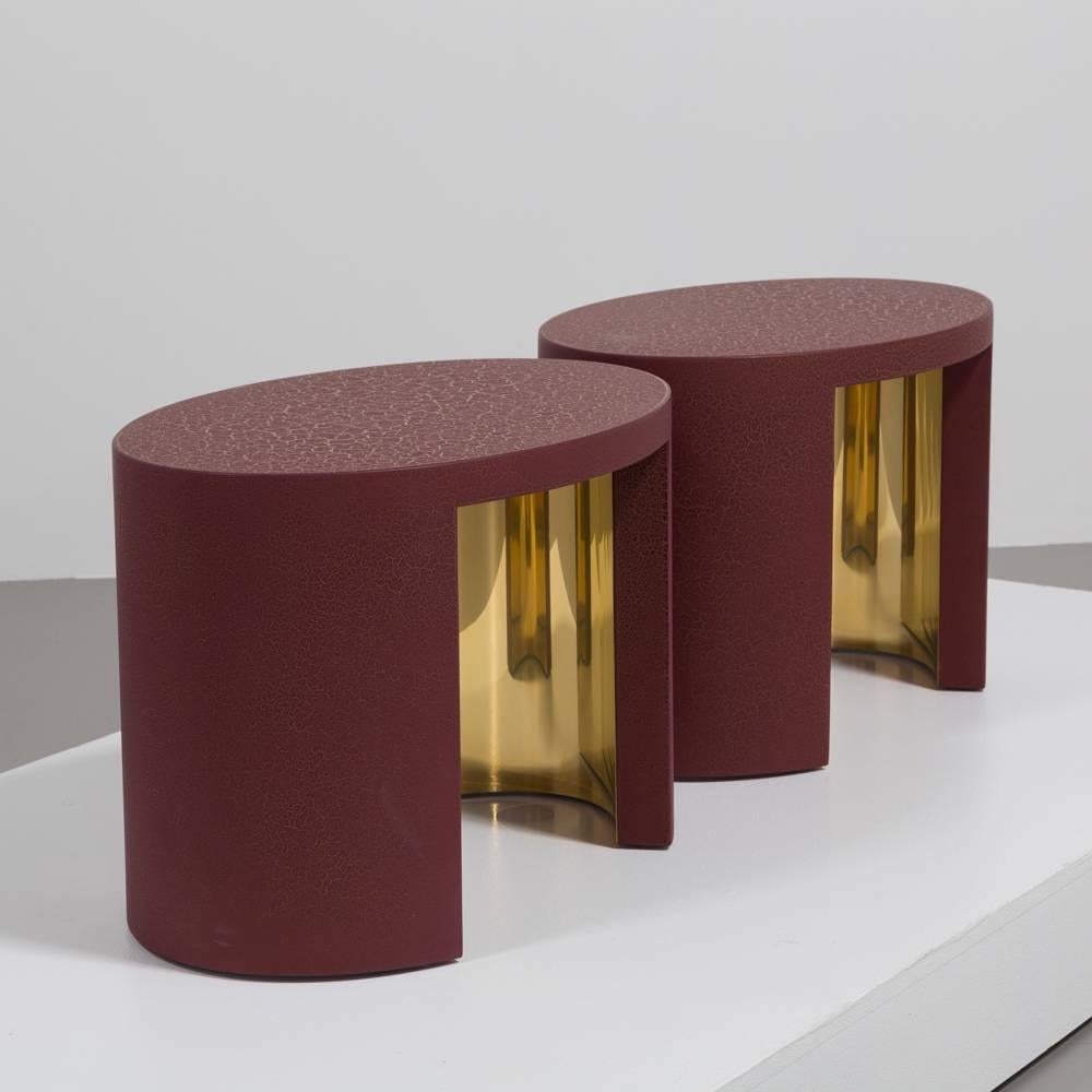 Oval Crackle Side Tables by Talisman Bespoke 'Burgundy and Gold' In Excellent Condition For Sale In London, GB