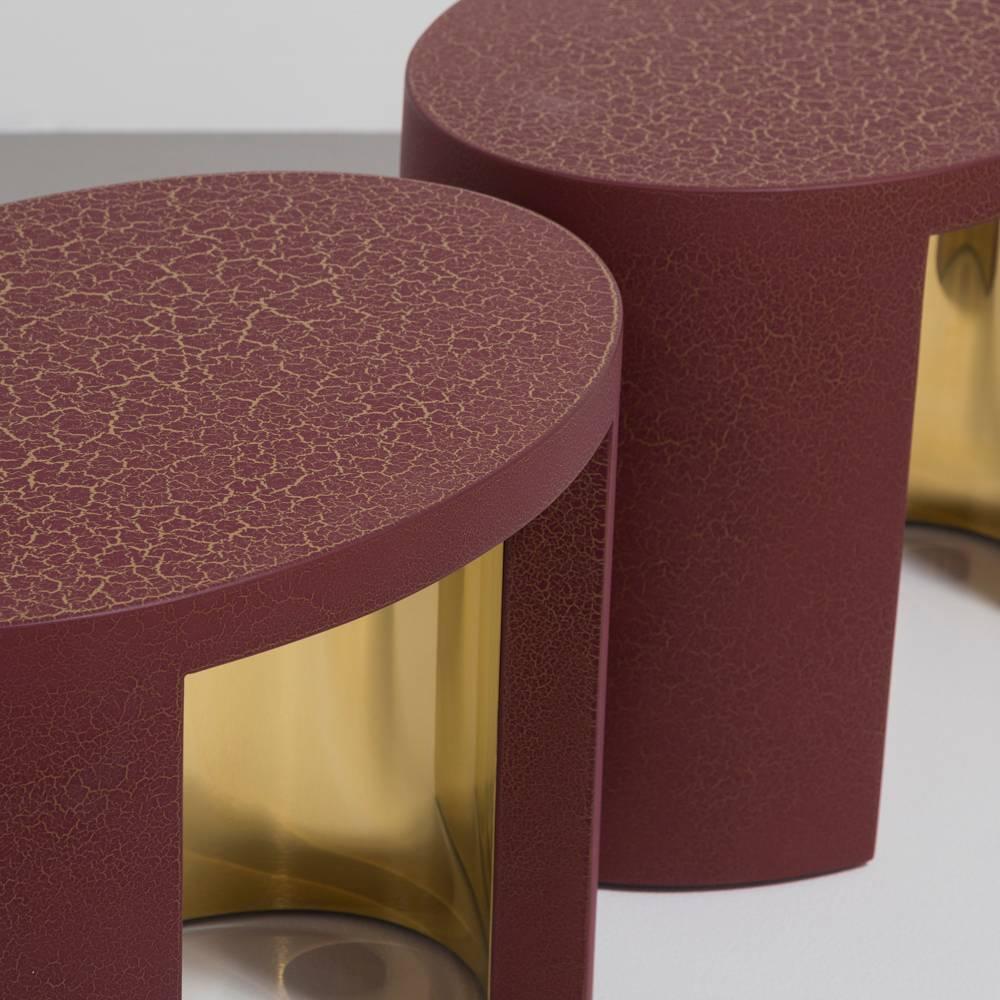 Contemporary Oval Crackle Side Tables by Talisman Bespoke 'Burgundy and Gold' For Sale