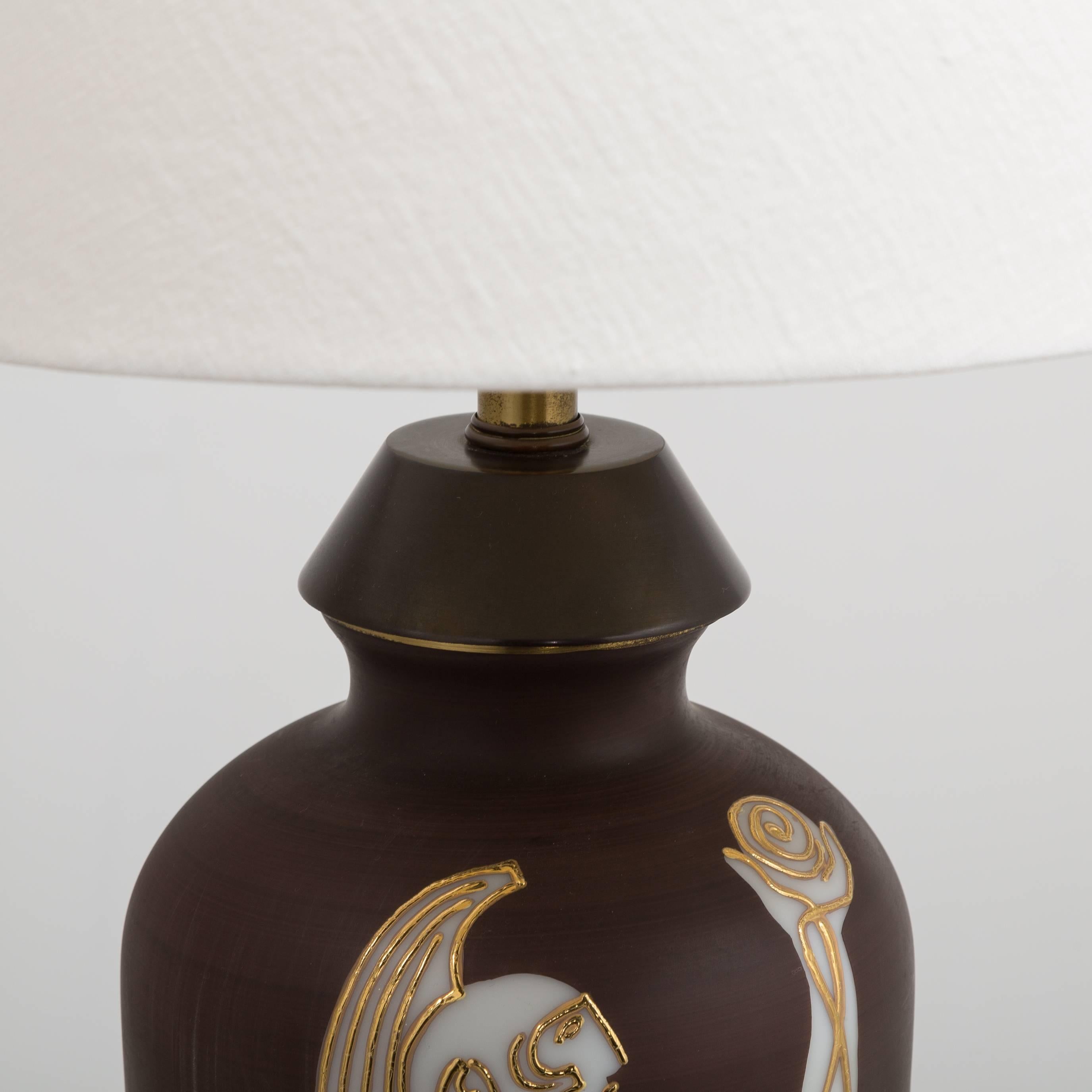 Single Neoclassical Style Glazed Ceramic Table Lamp, 1950s In Good Condition In London, GB