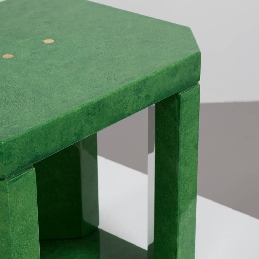Striking Pair of Green Hand-Painted Faux Skin Side Tables, 1980s 5