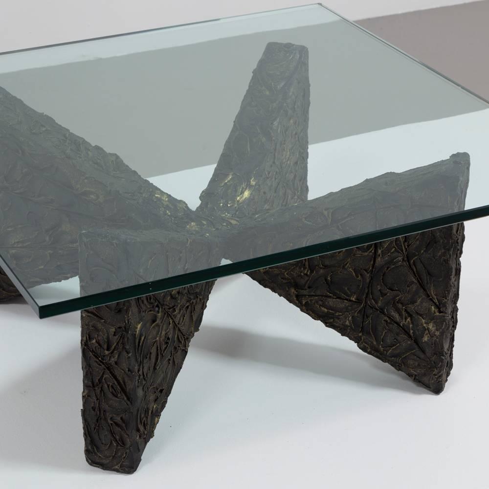 A Brutalist resin based and glass coffee table by Adrian Pearsall, 1960s.