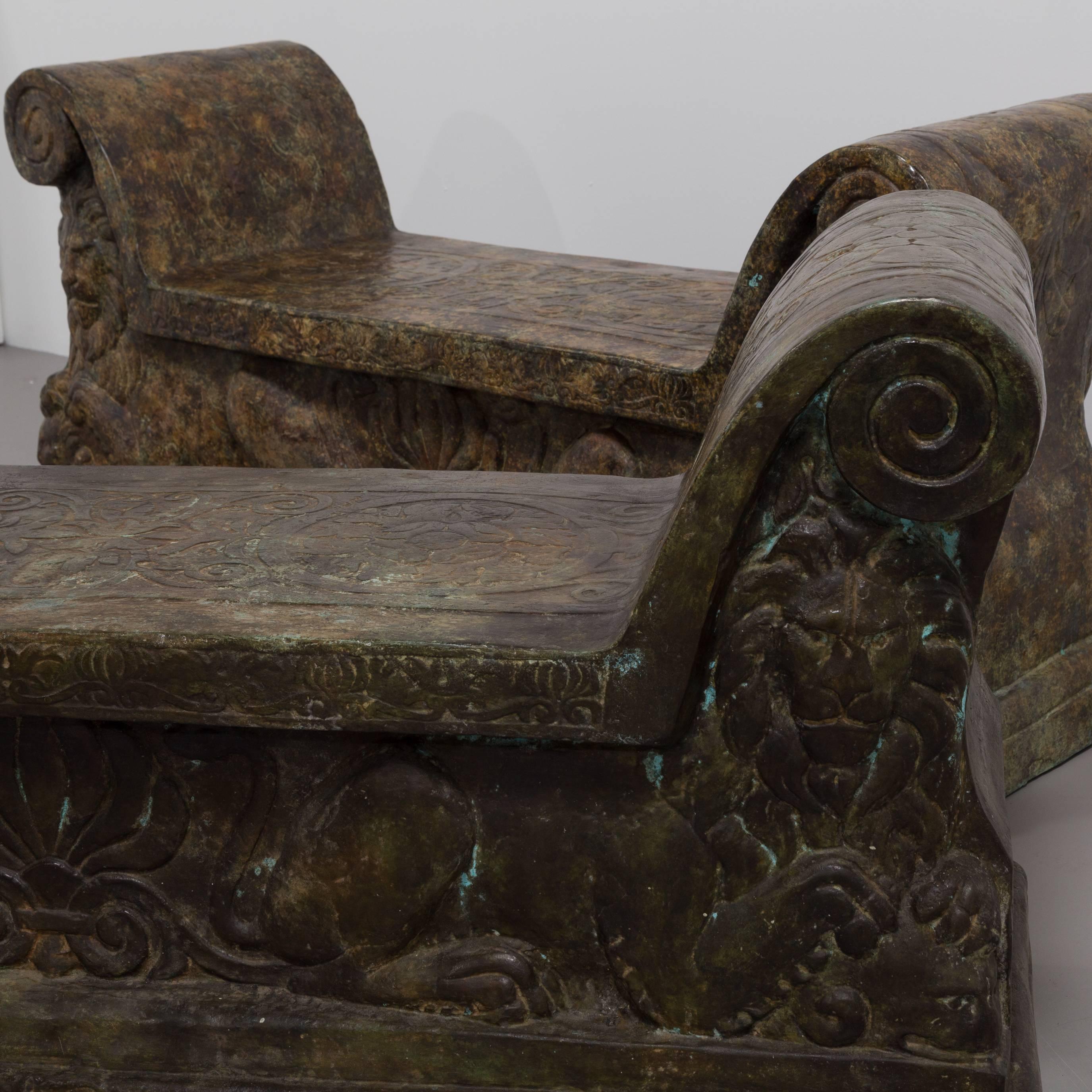 Late 20th Century Fabulous Pair of Cast Bronze Benches Cast by Talisman For Sale