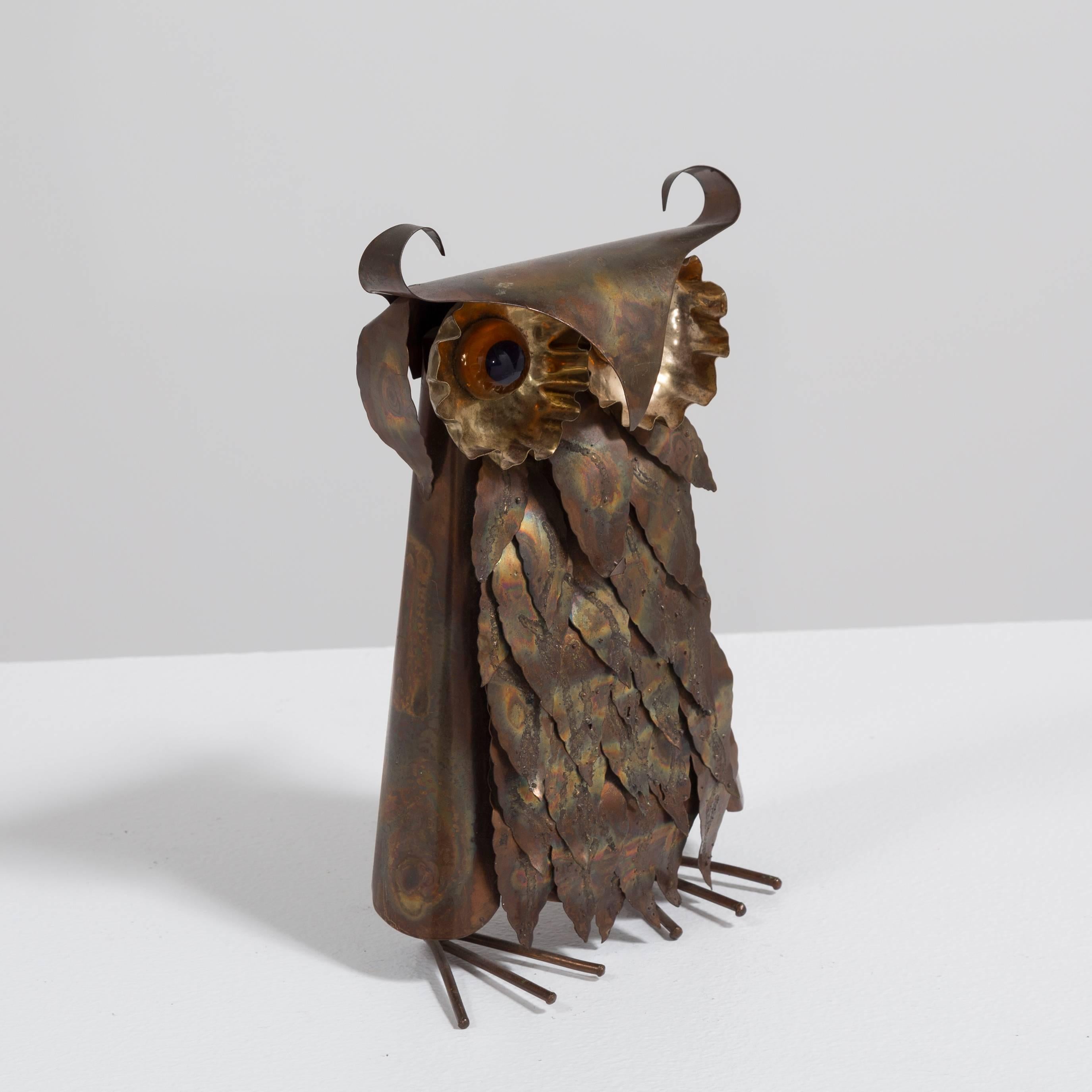A Brutalist metal owl table sculpture, 1960s.