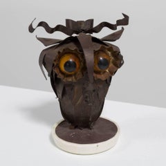Small Brutalist Owl on a White Ceramic Base, 1960s