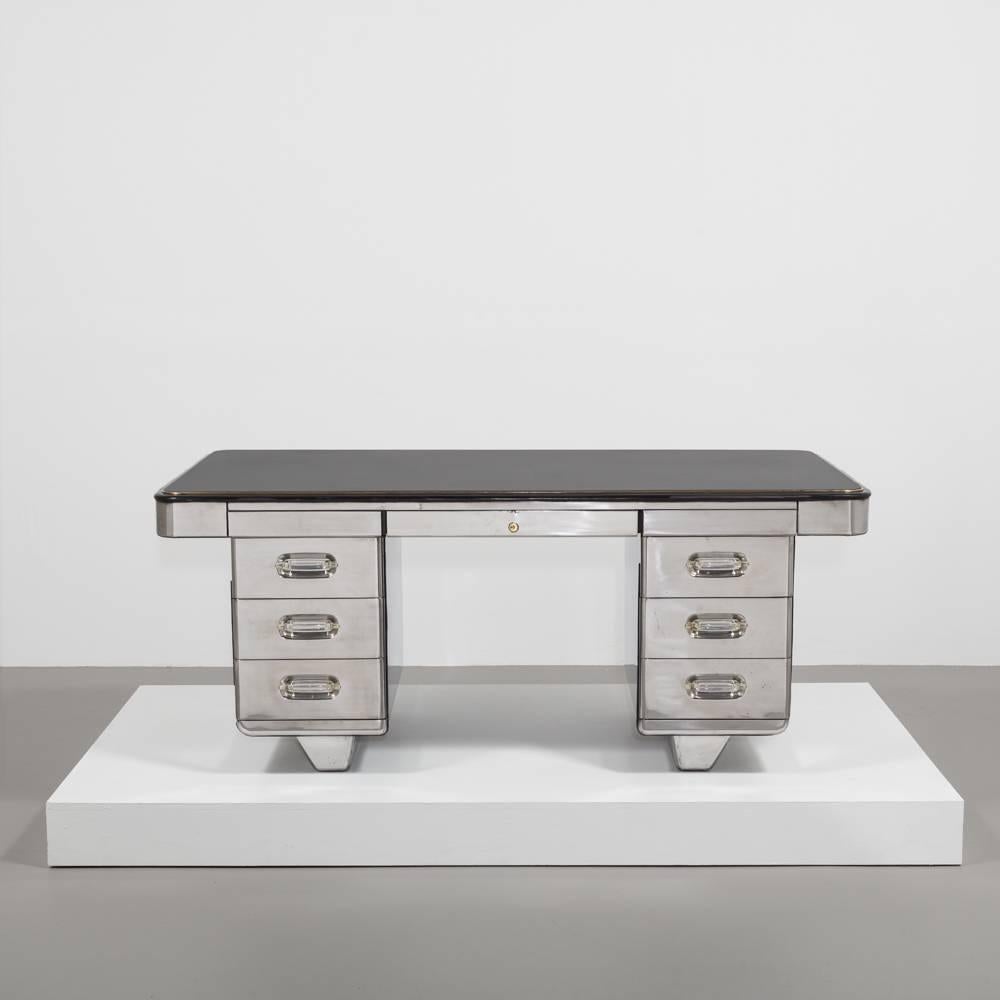 English Polished Steel Freestanding Desk, 1960s In Good Condition In London, GB