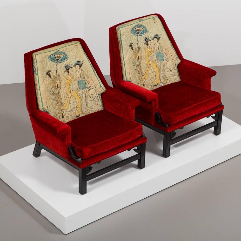 Pair of James Mont Style Geisha Armchairs, 1950s In Good Condition In London, GB
