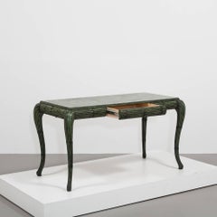 Hand-Painted Faux Malachite Desk on Cabriole Legs, 1970s