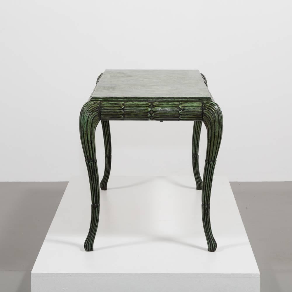 20th Century Hand-Painted Faux Malachite Desk on Cabriole Legs, 1970s