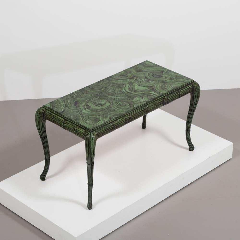 Hand-Painted Faux Malachite Desk on Cabriole Legs, 1970s In Good Condition In London, GB