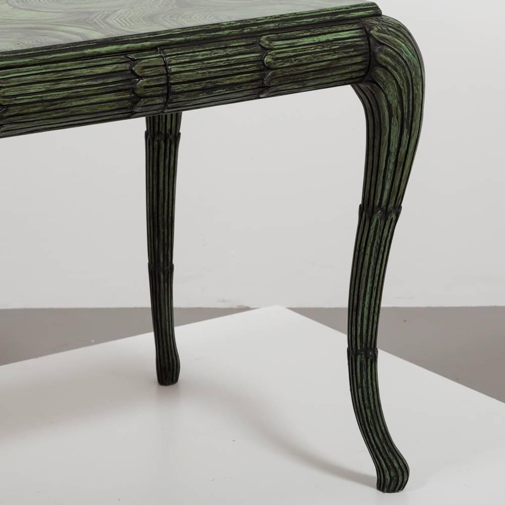 Hand-Painted Faux Malachite Desk on Cabriole Legs, 1970s 2