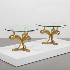 Pair of Chervet Style Brass Crane Side Tables, 1970s