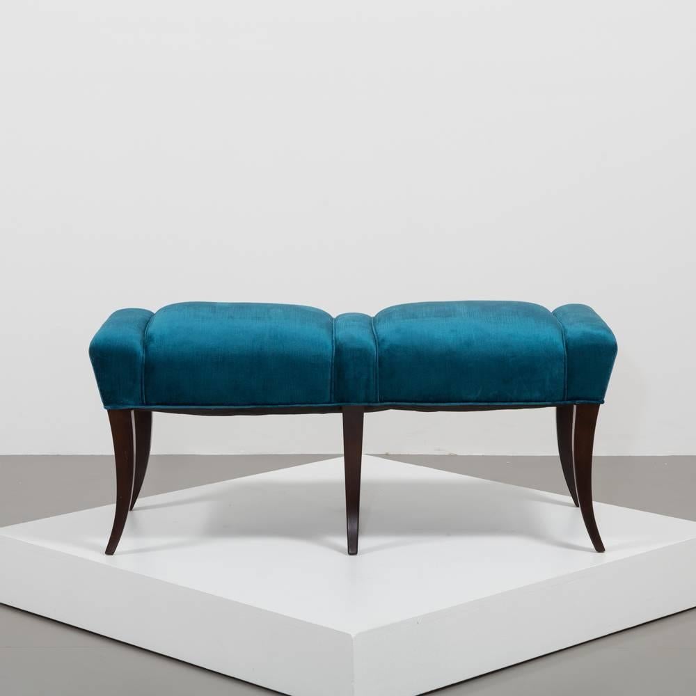 Mid-Century Modern Pair of Velvet Upholstered Benches in the Manner of Parzinger For Sale