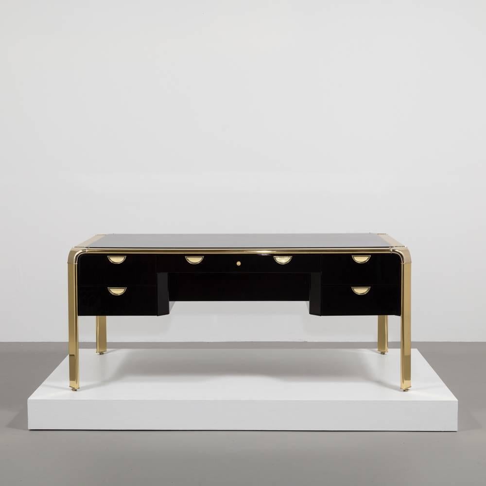 20th Century Sensational Jet Black Lacquer and Brass Desk by Widdicomb for Mastercraft