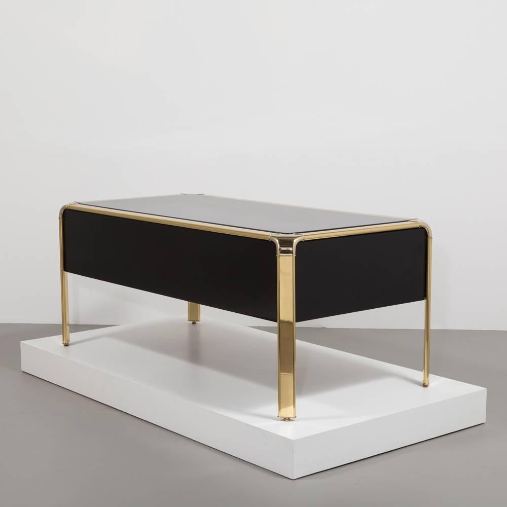 Sensational Jet Black Lacquer and Brass Desk by Widdicomb for Mastercraft 1