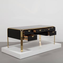 Sensational Jet Black Lacquer and Brass Desk by Widdicomb for Mastercraft