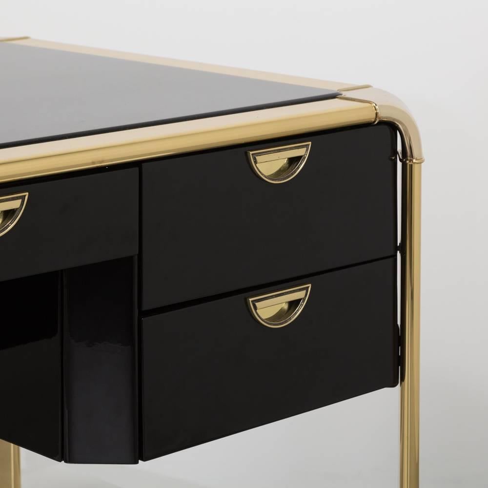 Sensational Jet Black Lacquer and Brass Desk by Widdicomb for Mastercraft 2