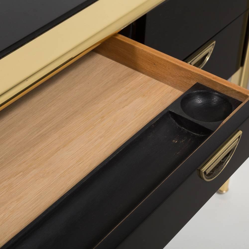 Sensational Jet Black Lacquer and Brass Desk by Widdicomb for Mastercraft 4
