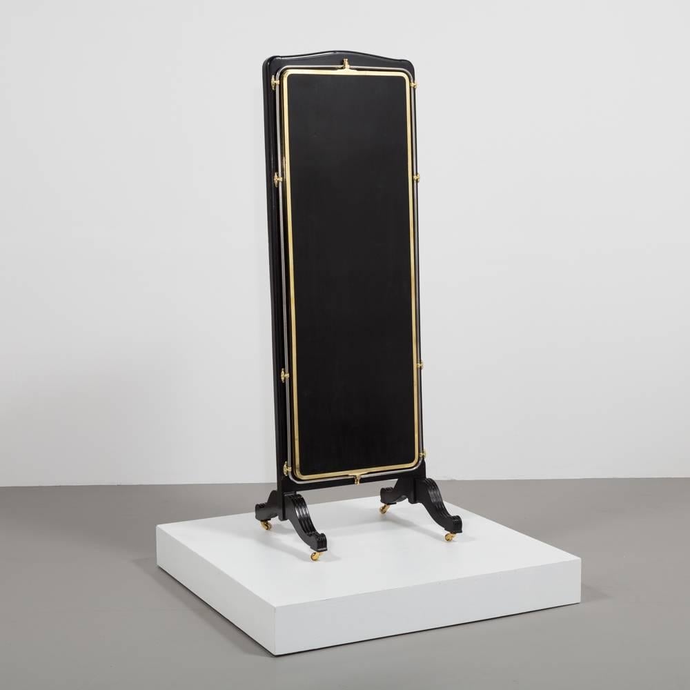 French Brass and Ebonised Wood Mirrored Screen, circa 1890 2
