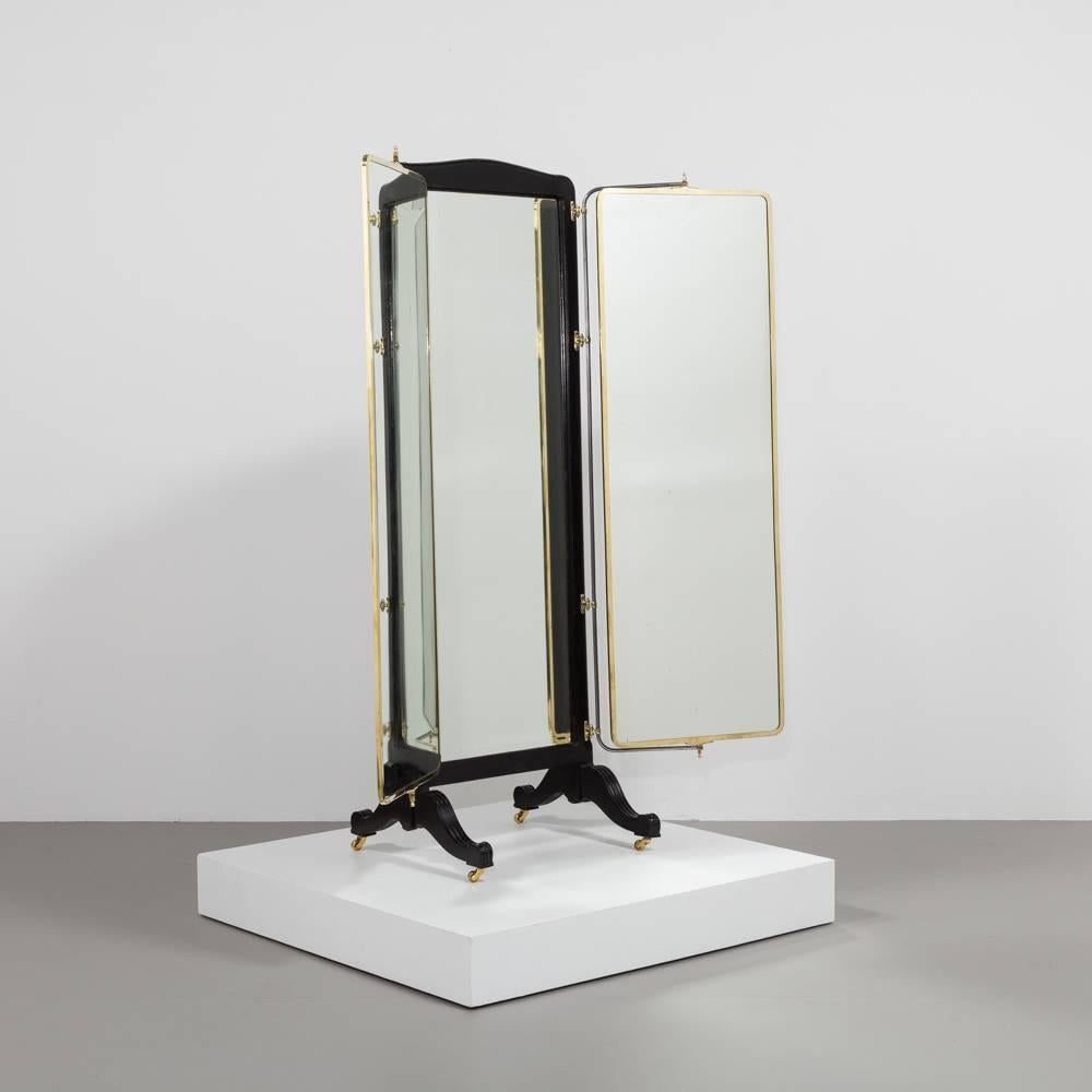 French Brass and Ebonised Wood Mirrored Screen, circa 1890 In Good Condition In London, GB