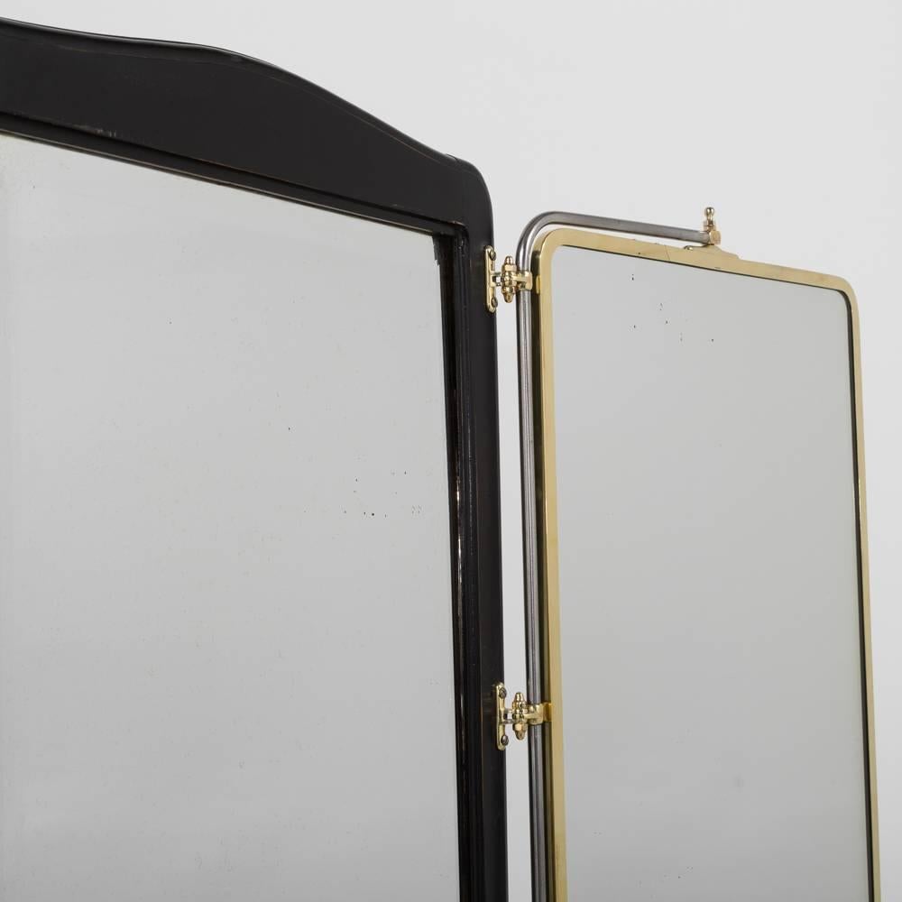 French Brass and Ebonised Wood Mirrored Screen, circa 1890 5