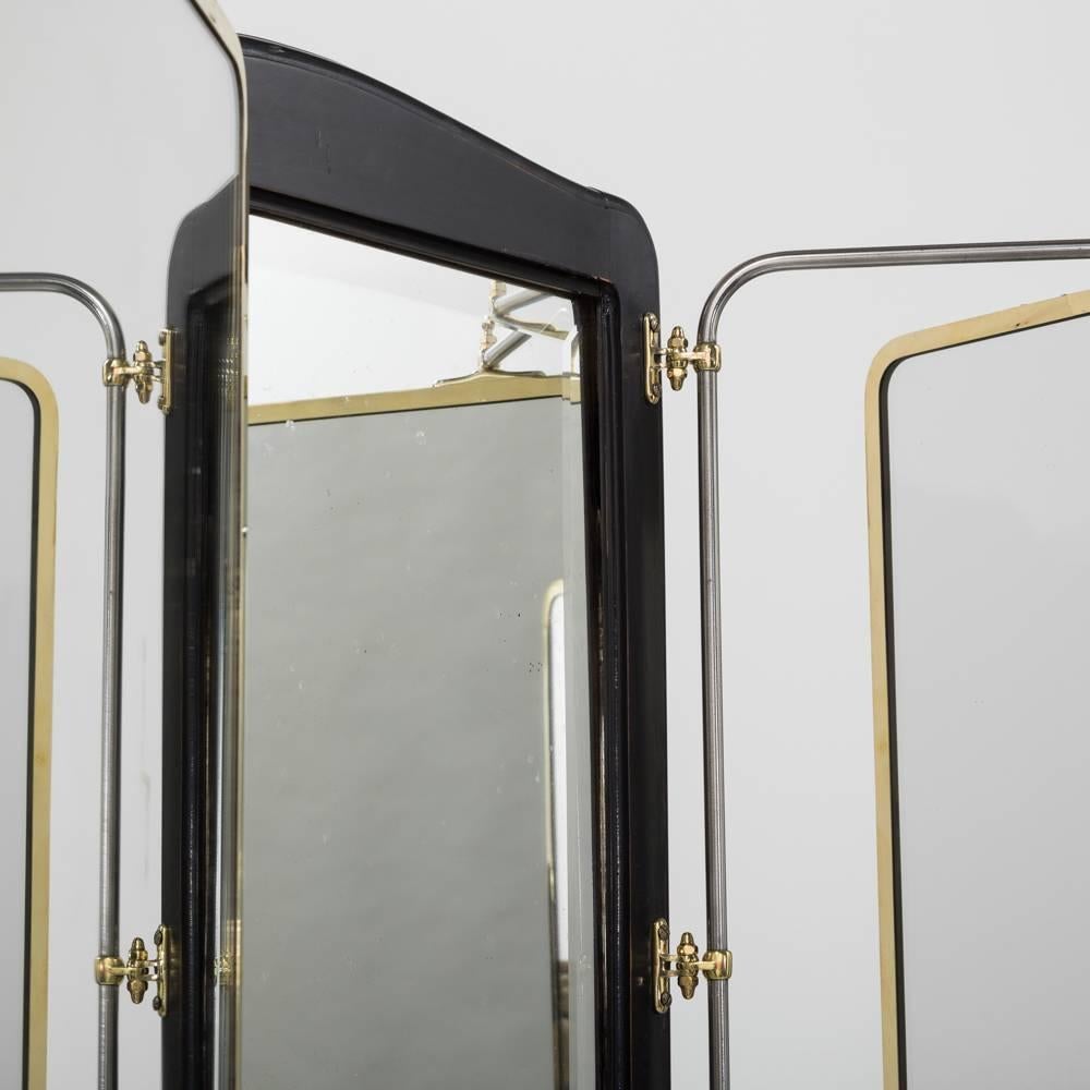 French Brass and Ebonised Wood Mirrored Screen, circa 1890 4