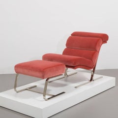Cantilevered Chromium Steel Framed Chair and Stool 1970s