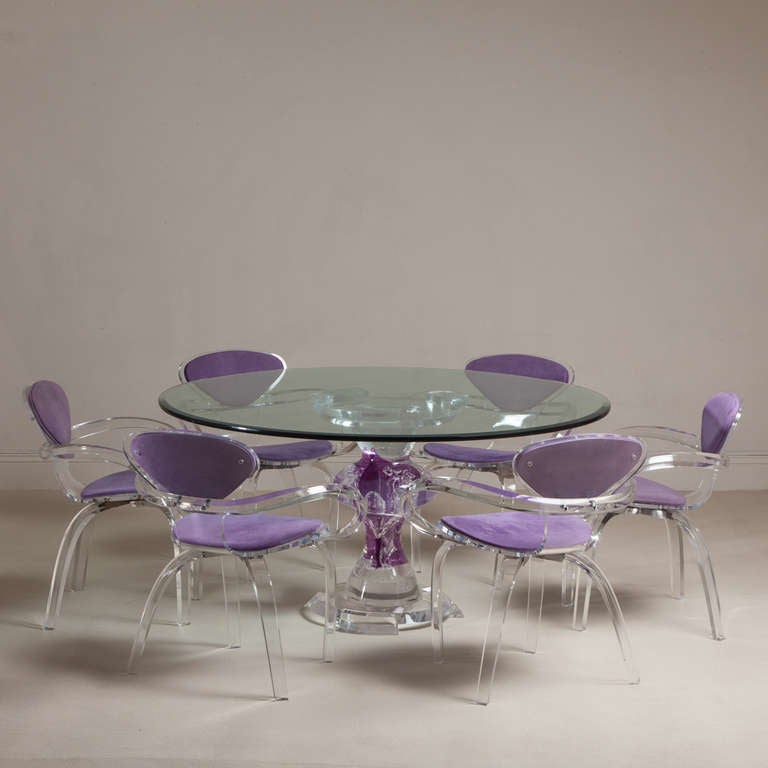 American Set of Six Lucite Cherner Style Dining Chairs, 1980s