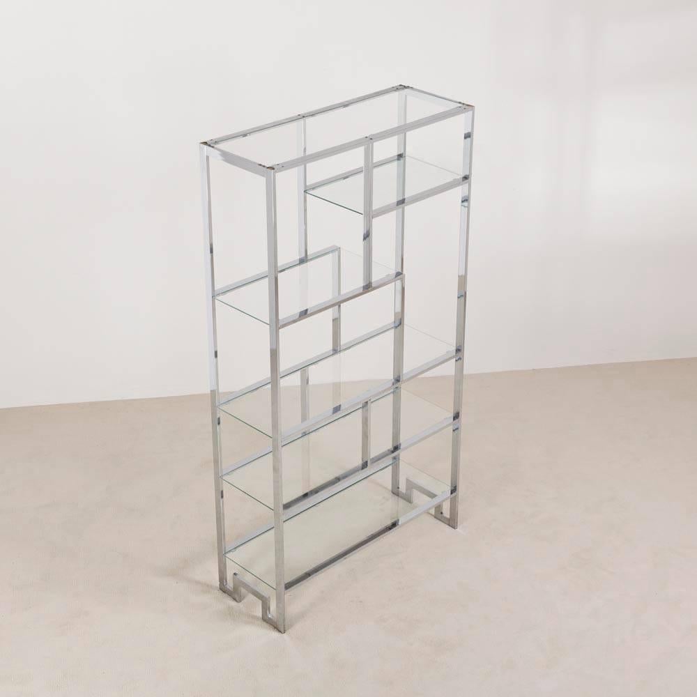 A pair of chromium steel framed étagère with glass shelves 1970s.