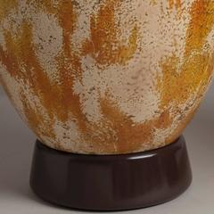 Large Pair of Yellow and Pink Textured Pottery Lamps