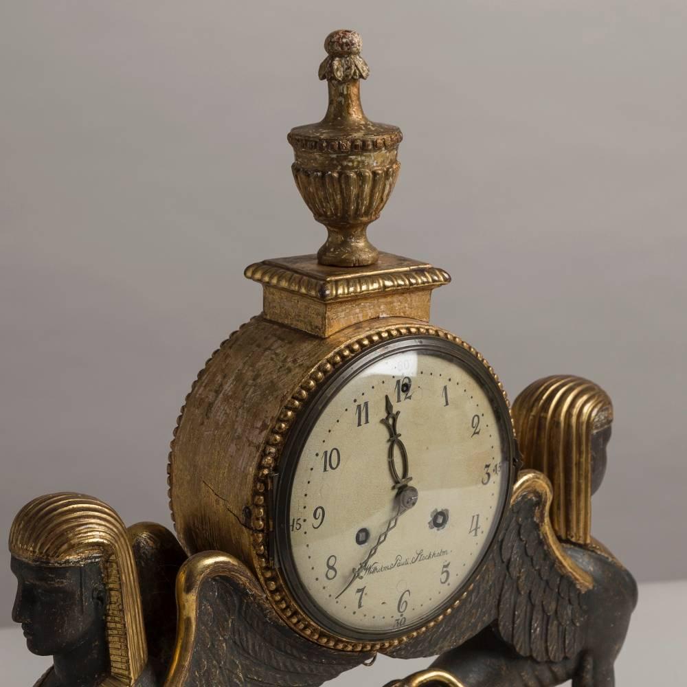 A superb rare Swedish Empire mantle clock with original gilding and decoration, circa 1800 

NB: These items are subject to a further discount over and above the trade when exported outside the EU of 10%.
 