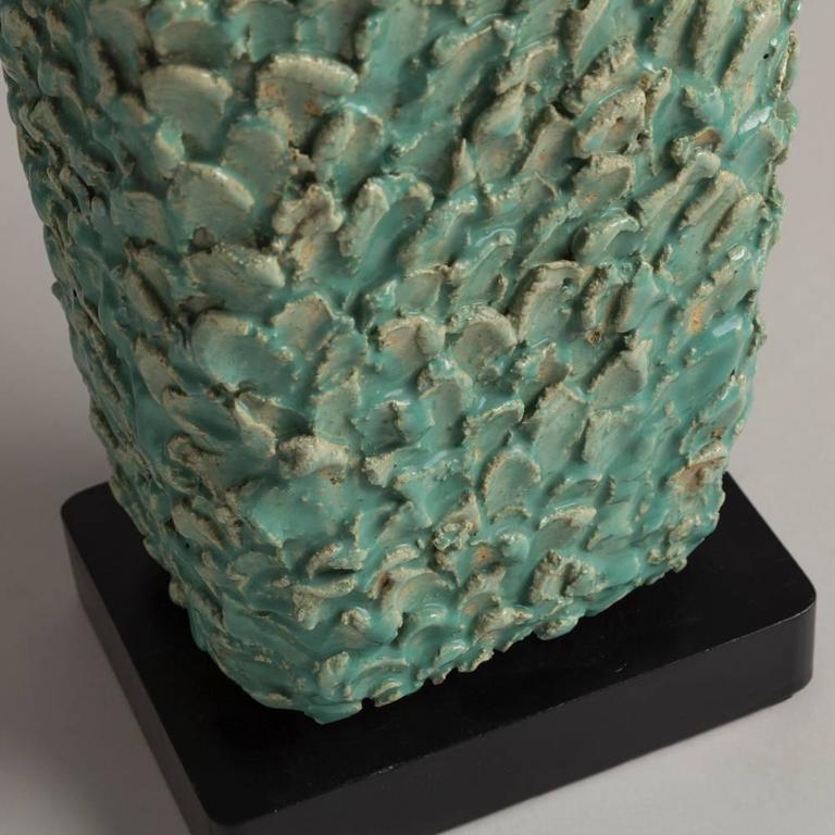 Large Sea Green Textured Ceramic Table Lamp, 1960s at 1stDibs