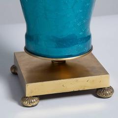 Pair of Turquoise Glass Table Lamps on Bronze Mounts, 1960s