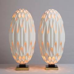 Rare Pair of Matched Ovoid of Sculptural Lamps by Rougier Late 1970s
