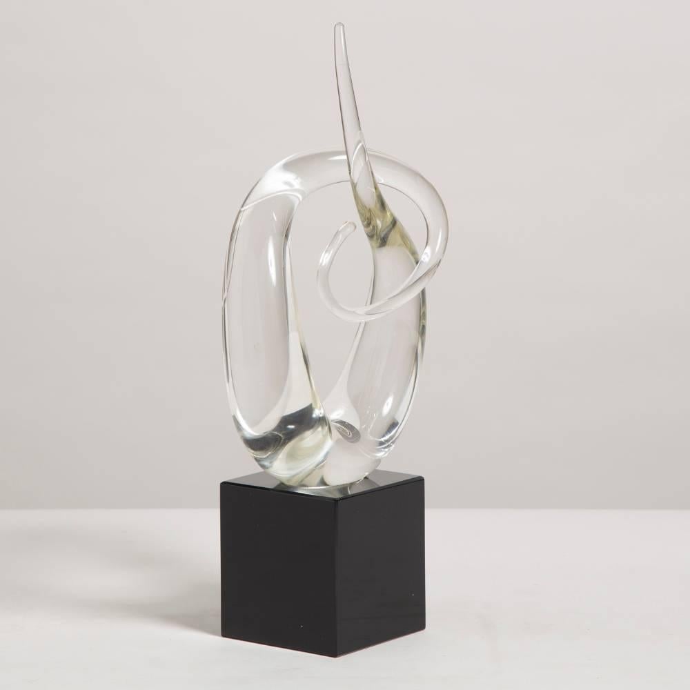 Abstract Clear and Black Glass Table Sculpture, 1980s In Excellent Condition In London, GB