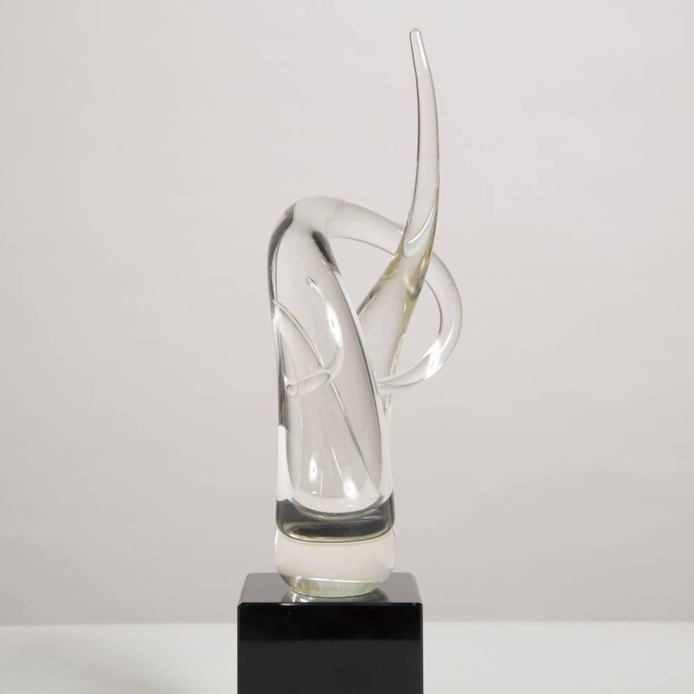 Late 20th Century Abstract Clear and Black Glass Table Sculpture, 1980s