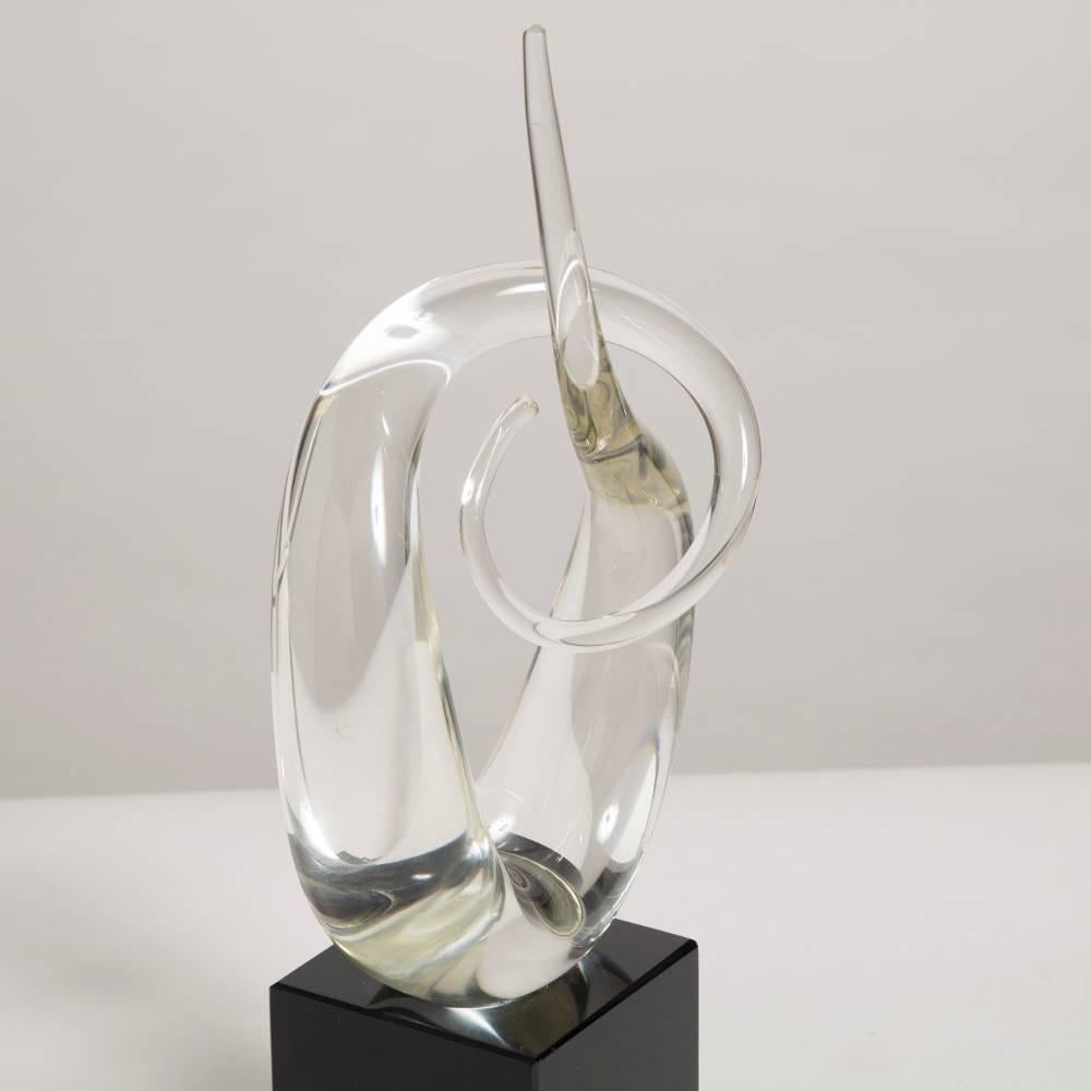 An Abstract Clear and Black Glass Table Sculpture 1980s signed

Width at widest point 17cm Depth at deepest point 11cm