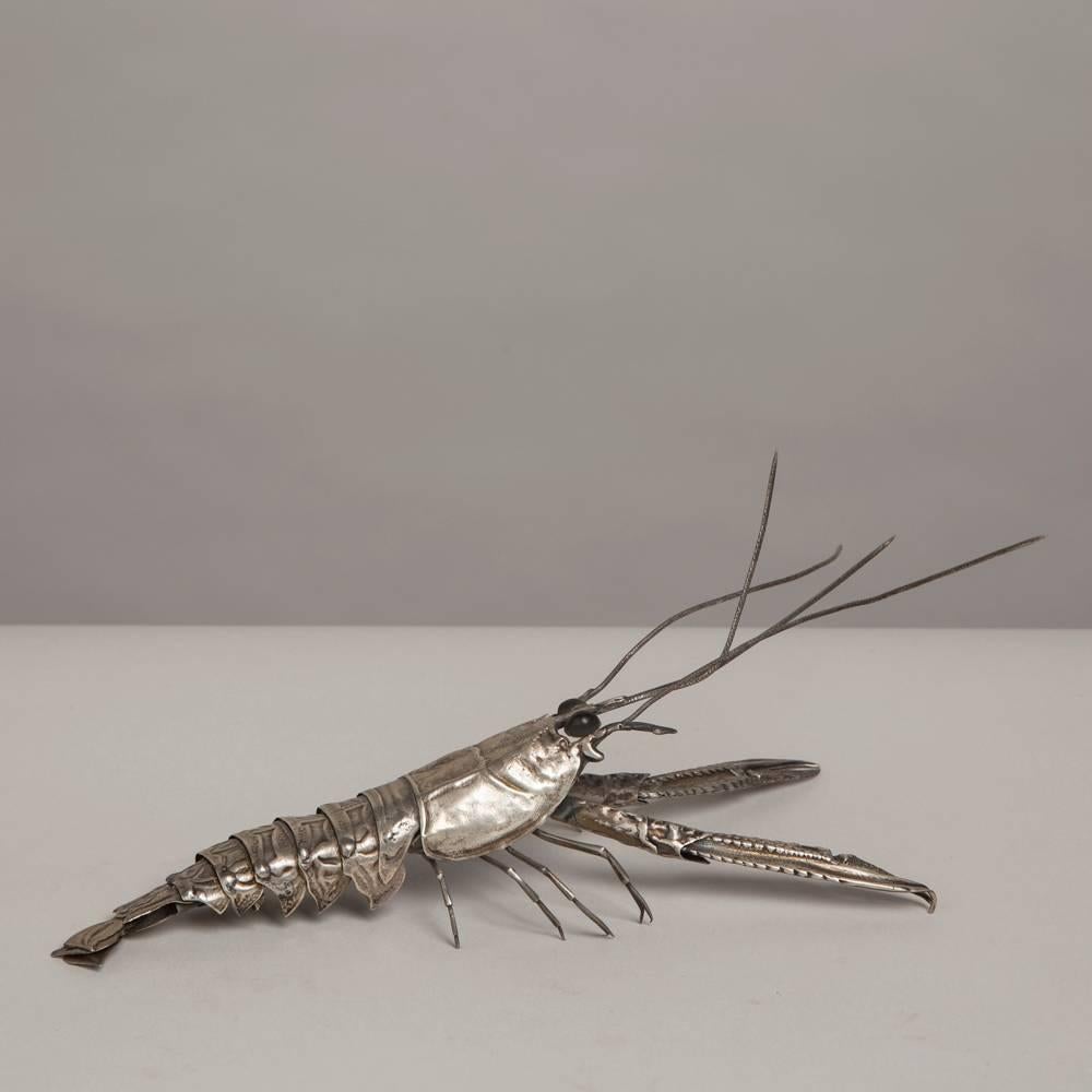 Mid-20th Century Articulated Langoustine Sculpture, 1950s, Stamped Sterling