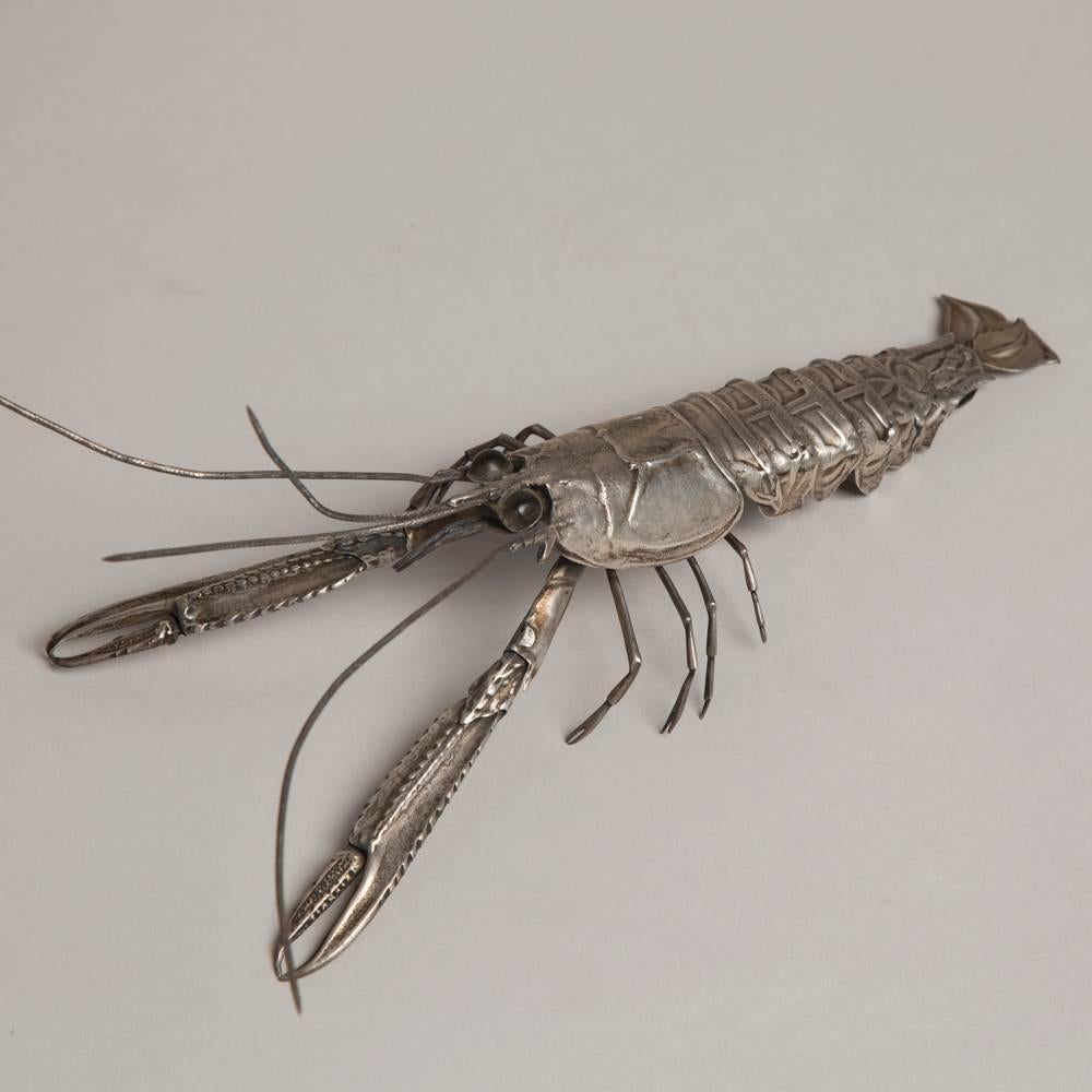 Articulated Langoustine Sculpture, 1950s, Stamped Sterling 1