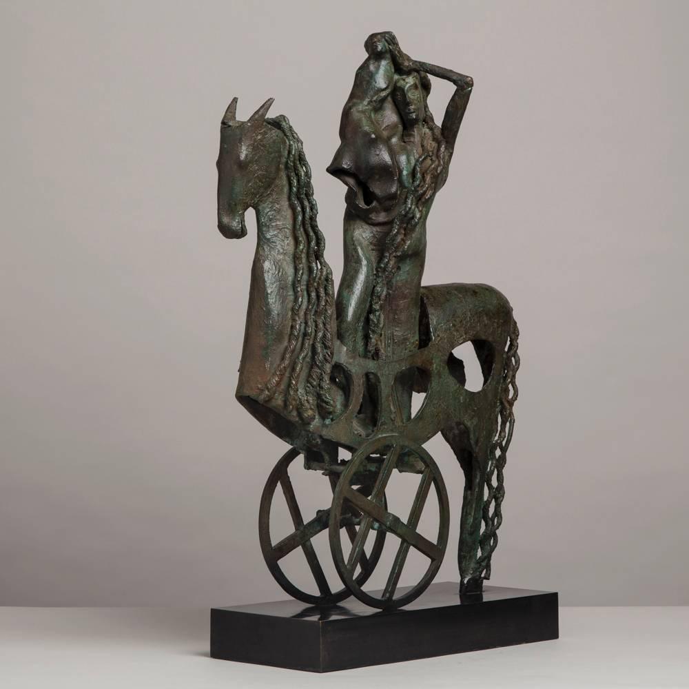 A Spanish bronze table sculpture by Oscar Estruga titled Soporte para Ganimedes, circa 1979
